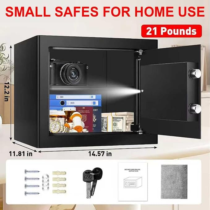 1.8 Cuft Small Fireproof Safe for Home Use, Safe Box Fireproof Waterproof with Programmable Keypad, Spare Keys and Removable Shelf, Digital Home Security Safety Box for Money Documents Medicines