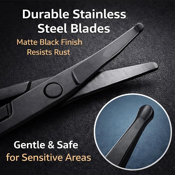 Premium Nose Hair Scissors, Ear and Nose Hair Trimmer Clipper, Curved Safety Blades with Rounded Tip for Trimming (Black)