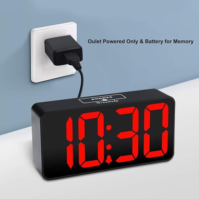 DreamSky Small Digital Alarm Clock for Bedroom with Large Big Numbers | Electric Bedside Desk Clock with USB Charging Port, Brightness Dimmer, Adjustable Alarm Volume, USB-C Adapter Powered