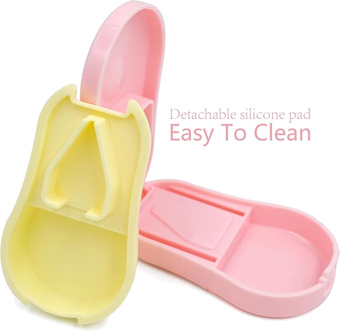 Pill Cutter Splitter for Small and Tiny Pills - Premium Silicone Precision Pill Splitter - Designed for Swallowing Difficulties & Pets. Nonslip Pad. Wrap-Around Blade Guard. Back Storage (Pink)