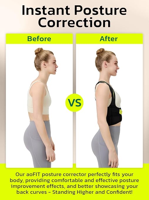 Posture Corrector for Women, Adjustable Upper Back Brace Black L | Pain Relief & Back Straightener, Improve Rounded Shoulders, Hunchback Correction, Posture Support Brace