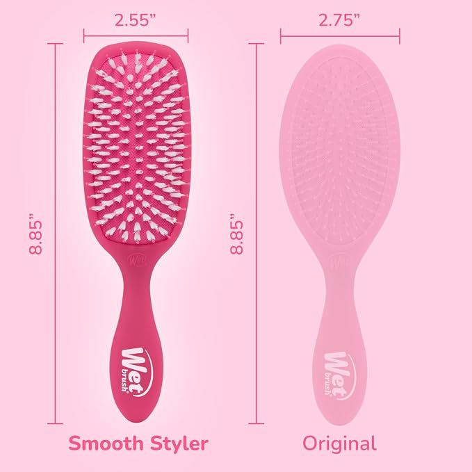 Wet Brush Smooth Styler Hair Brush, Pink Frost, Exclusive Ultra-soft IntelliFlex Bristles, Synthetic Boar Bristles, Shiny And Smooth, For All Hair Types, For Women, Men, Wet And Dry (Pack of 2)