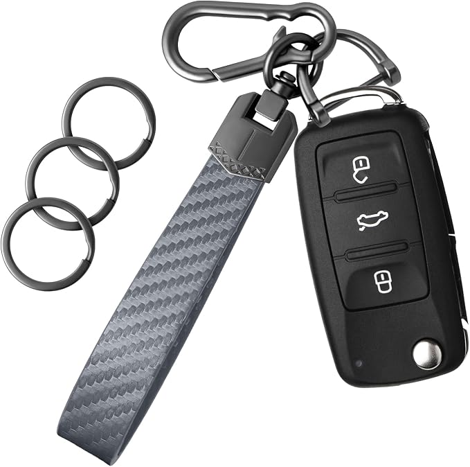 OHKYOOT Leather Car Keychain for Home Car Keys | Carabiner Clip Key Fob Keychain for Women Men,Car Key Holder with 3 Key Ring and Anti-Lost D Ring