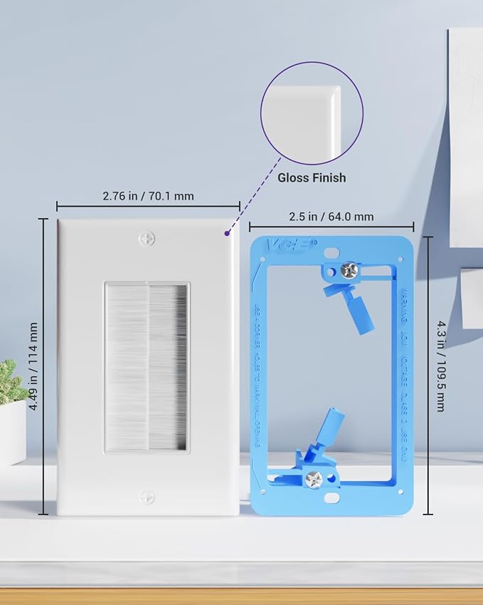 VCE Brush Wall Plate with Low Voltage Box, Decorator Wall Cover with Low Voltage Mounting Bracket for Wall-Mount TV, 2-Pack