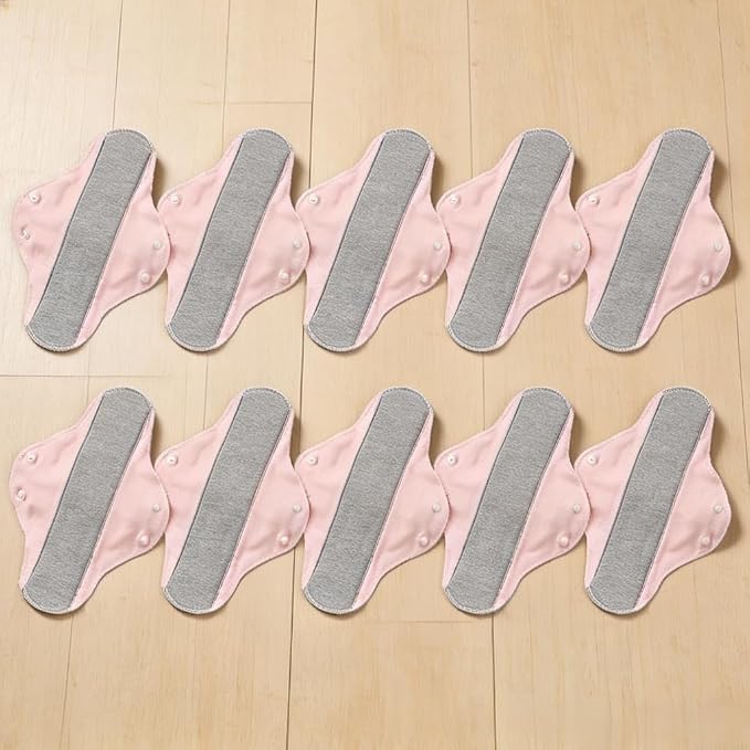 Reusable Washable Cloth Pads for Women, Leak-Proof Breathable Sanitary Pads, Absorbent Incontinence Pads for Daily & Postpartum Use (Pink, 10 Pack)