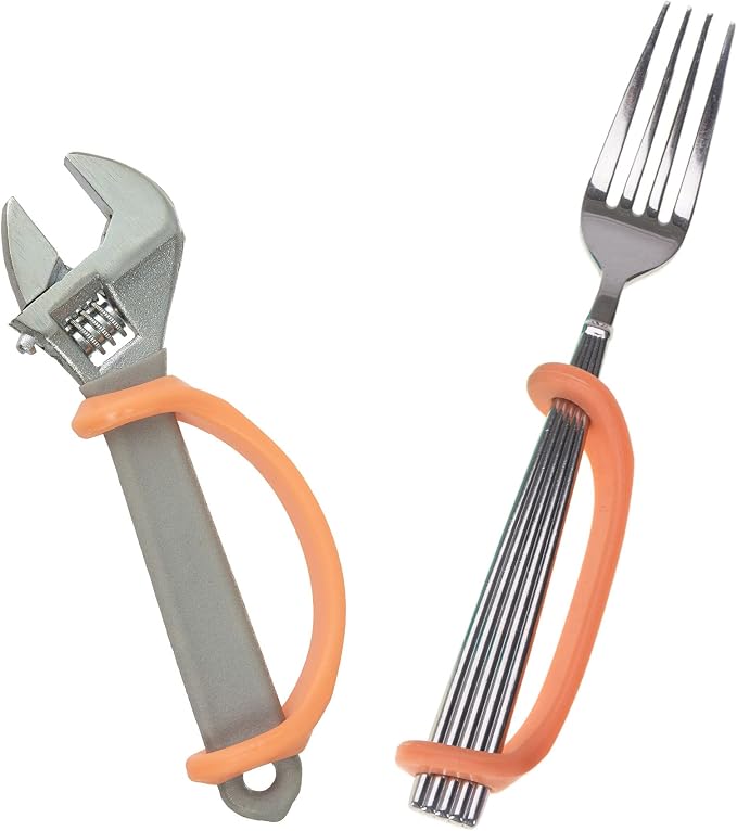 EazyHold Orange Silicone Hand Grip Aid, U Cuff, Utensils Holder, Self Feeding Daily Living Aid, Assistive Device for OC Therapy, Special Needs, Cerebral Palsy, ALS, Rehab Patient Equipment 2-Pack 5"