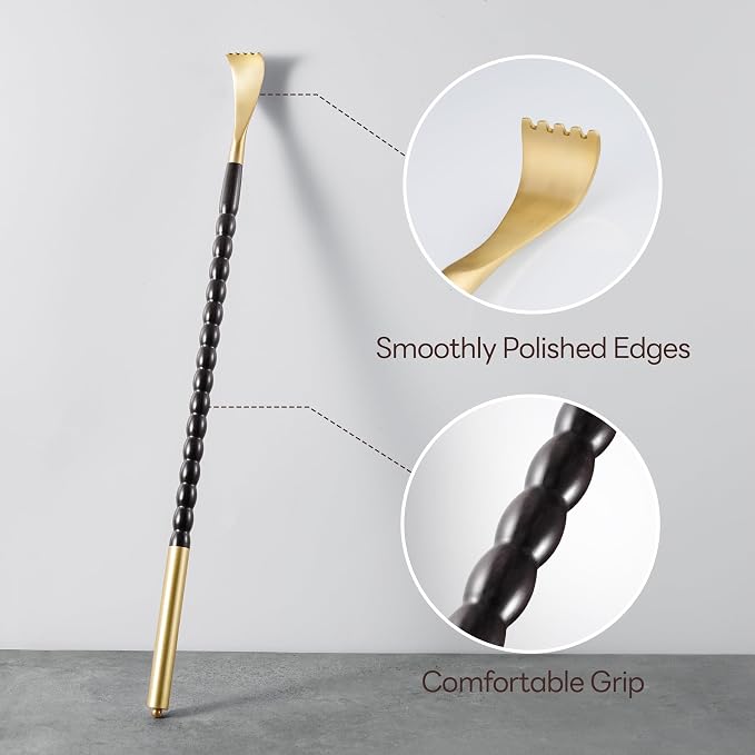 Tomorotec Back Scratcher Massager, Ebony Wood Brass Head Itch Relief 17.5" | African Blackwood, Splinter Proof, Cool Touch, Thoughtful Gift For Men Women, Black