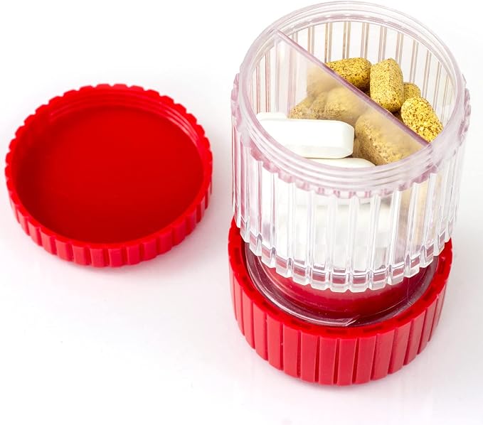 HealthSmart Pill Crusher and Grinder, Crushes Vitamins and Tablets, Holds Up to 2 Pills, with Ergonomic Grips, Red (Pack of 2)