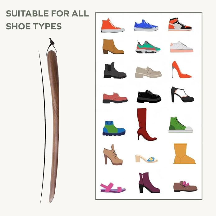 muso wood Shoe Horn Long Handle for Seniors,Wooden Shoehorn for Men, Women, Kids,Pregnancy