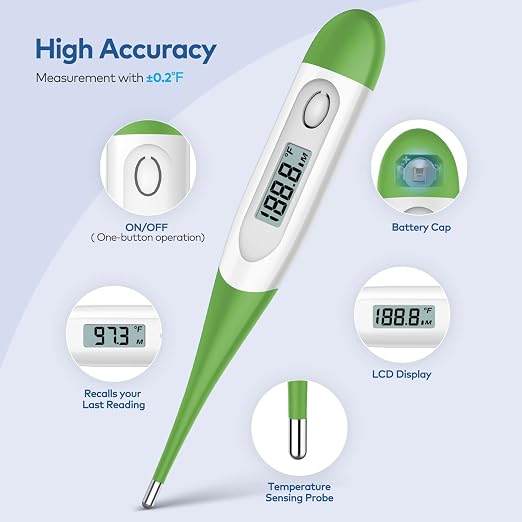 Boncare Rectal Thermometer for Baby 2 Packs (Dark Blue+Green) | Digital Thermometer with 10 Seconds Fast Reading
