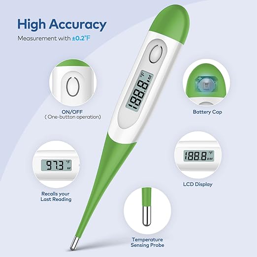 Boncare Rectal Thermometer for Baby 2 Packs (Light Blue+Green) | Digital Thermometer with 10 Seconds Fast Reading