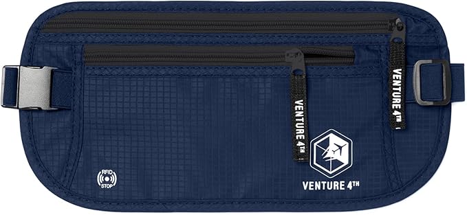 VENTURE 4TH Travel Money Belt, RFID Blocking Passport Holder - Navy Blue