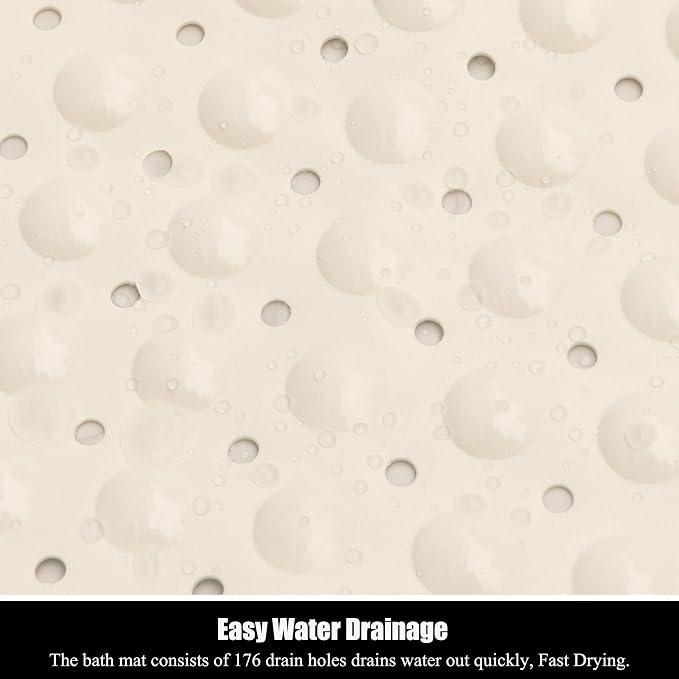 Bathtub and Shower Mats, 28 x 15 Inch Non-Slip Bath Mat, Machine Washable Bath Tub Mat with Suction Cups & Drain Holes for Bathroom, Beige