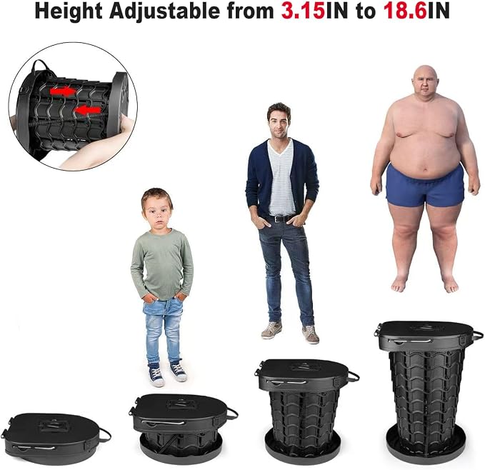 XXL Portable camping Toilet, Foldable and Height Adjustable, Load Capacity 500lbs, with Carrying Handle, Perfect for Camping, Travel & Car Use