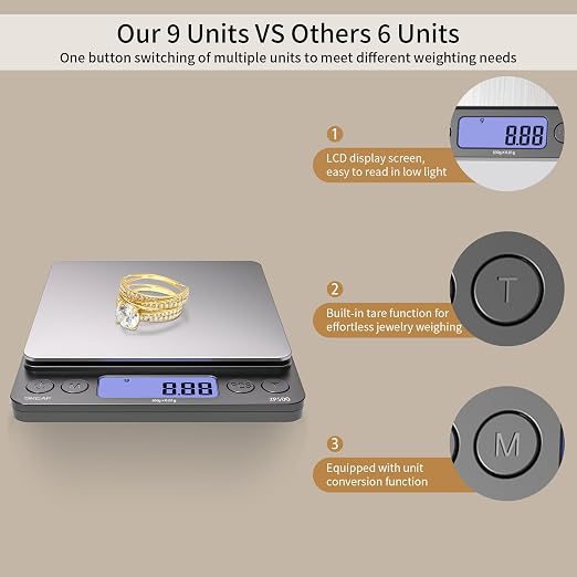 SKEAP Digital Jewelry Scale – 500g x 0.01g Precision Gold Scale for Jewelers & Collectors, Digital Coin Scale with Backlit LCD, Tare Function– Ideal for Gemstones, Bullion & Coins.