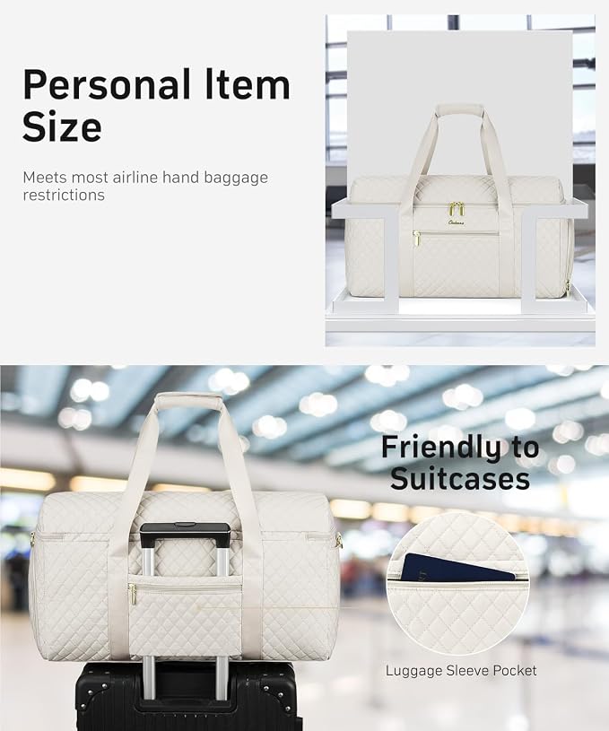 Weekender Bags for Women, Wide Open Large Travel Duffle Bag with Shoe Compartment, Overnight Hospital Bag For Women Labor Delivery, Carry on Bag Personal Item Travel Bag with Wet Pocket (Beige)