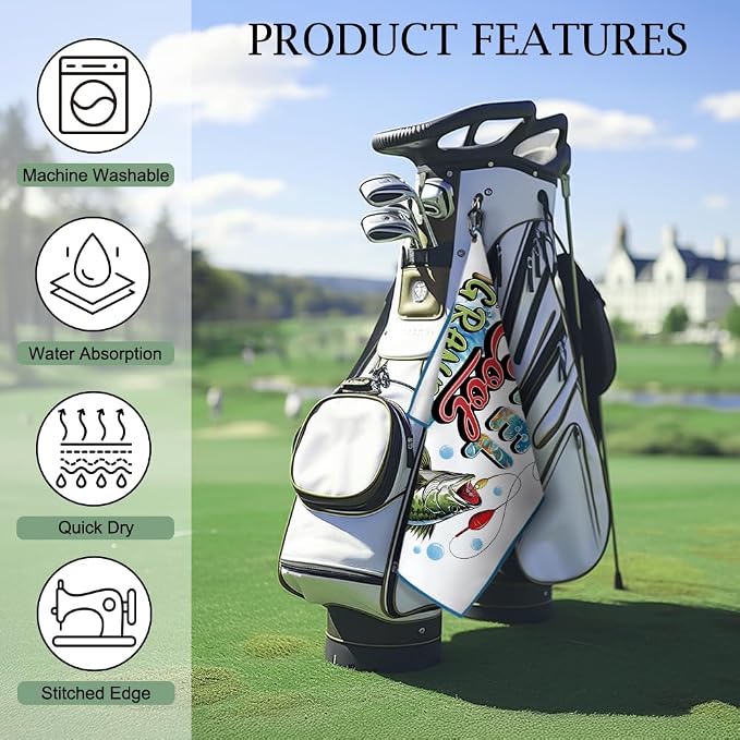 DYJYBMY Reel Cool Grandpa Printed Golf Towel with Clip, Funny Sea Bass Sport Towel for Fishing Lover, Golf Accessories for Dad, Retirement Father's Day Appreciation Gifts for Grandpa Dad Husband Uncle