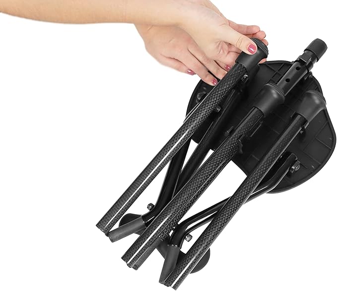 KMINA Cane with Seat Folding Lightweight, Carbon Fiber, Height Adjustable, Cane Chair for Woman and Men, Black, PRO Model