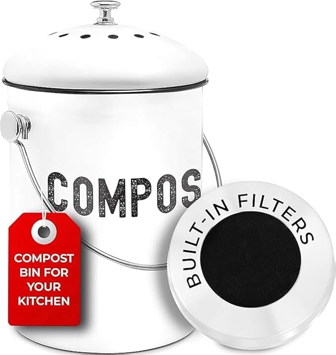 Epica Kitchen Compost Bin for Kicthen Countertops, 1.3 Galllon - White