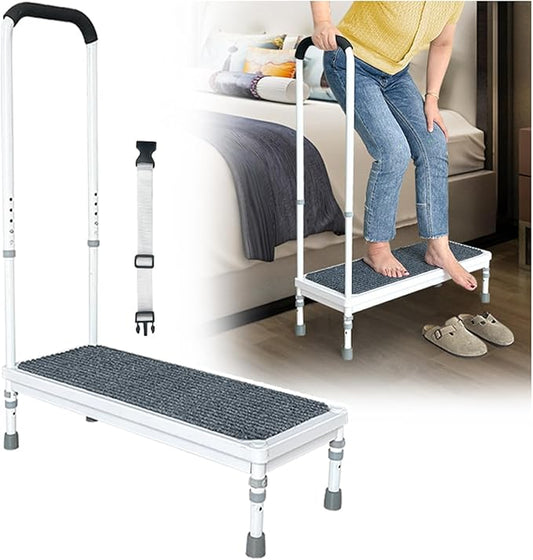 Step Stool with Handle for Elderly Adults Medical Bedside Steps for High Beds Seniors Safety Stepping Stool with Handrail Heavy Duty 400lbs Adjustable Handicap Bed Stairs Wide Platform-31