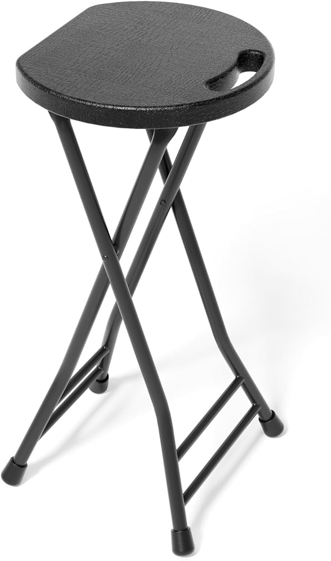 LEDLAY24 Inch Folding Stool with Handle - 500LBS Capacity Portable Foldable Stool with Non-Slip Feet, Heavy-Duty Steel & Plastic Collapsible Stool for Indoor Outdoor Use, Black