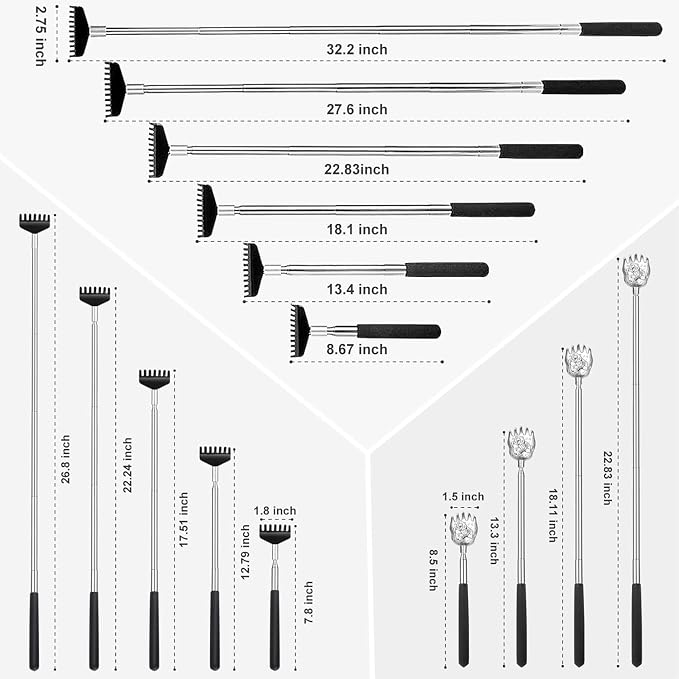 Oversized Back Scratcher Gift Set, 3 Pack Portable Extendable Stainless Steel Telescoping Massage Tool, Gift/Stocking Stuffers for Men Women