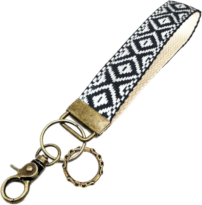 Boho Vintage Embroidered Floral plant Wristlet Keychain for Women | Cute Lanyard&Antique Brass Clasp, Lightweight Hands-Free Key Holder for keys,purses,handbags and daily outdoor use for ladies