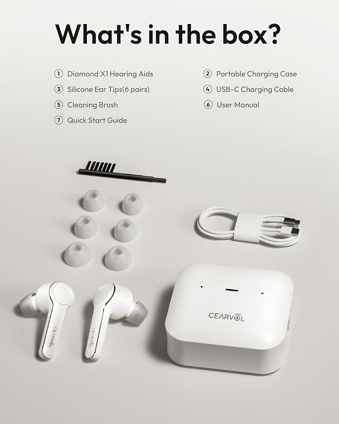 Diamond X1 Bluetooth Hearing Aids for Seniors with Smartphone App - Noise Cancellation, Clear Sound & Easy to Use - for Adult with Mild to Moderate Hearing Loss (White) | Noise Cancellation, Clear Sound & Easy to Use - for Adult with Mild to Moderate H...
