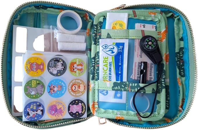 Travel First Aid Kit for Kids and Adults – 142 Pc. Includes Reusable Bag, Whistle and Compass. for Car, Home, Purse - Mini First Aid Kit Travel Size TSA-Approved.