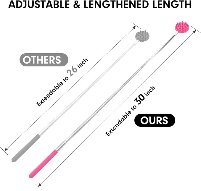 Telescoping Back Scratcher with 5 Detachable Heads, Gift for Women Pink | 10-30" Reach, Stainless Steel Pole, Rubber Grip, Christmas Stocking Stuffers, White Elephant, Anniversary and Birthday Gift