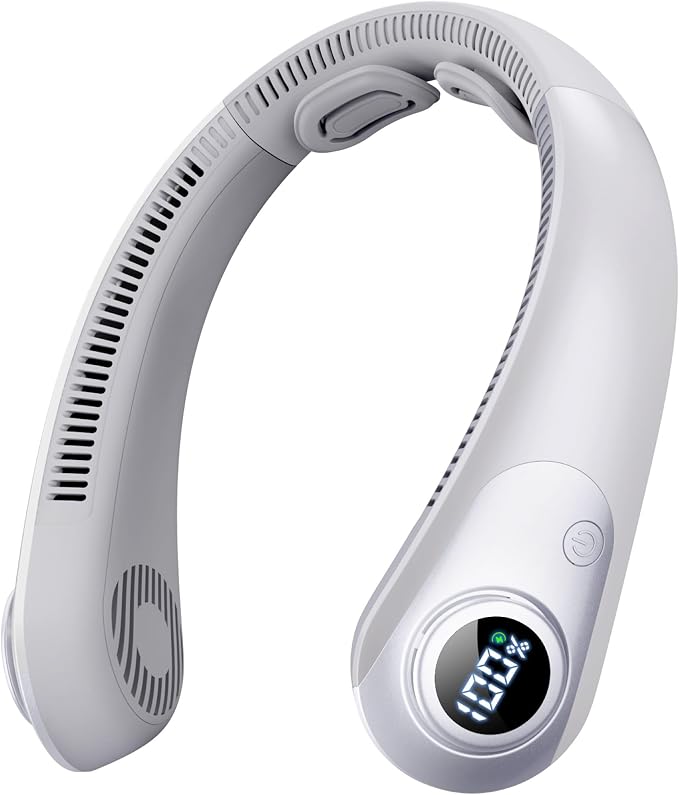 Portable Neck Fan that Blow Cold Air, LED Display, Rechargeable Hands-Free Wearable Cooling Personal Fan, 5 Speed, Neck Support, Bladeless Neck Air Conditioner, Gifts for Women/Men, Hot Flashes
