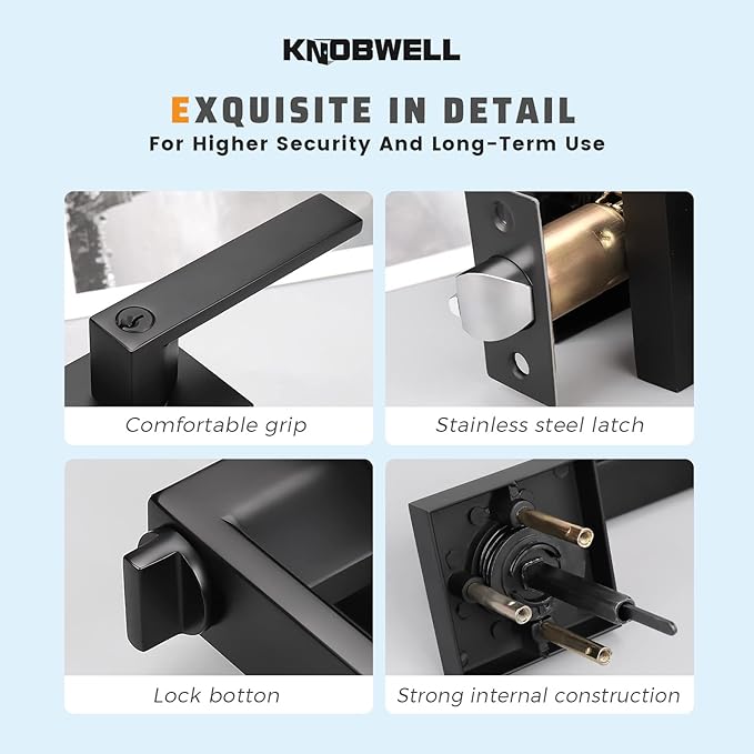 KNOBWELL Matte Black Door Handles 20 Pack, Door Levers with Lock and Key, Front Door Lockset Outside Lever Door Handles for Right/Left Use(Different Keys)
