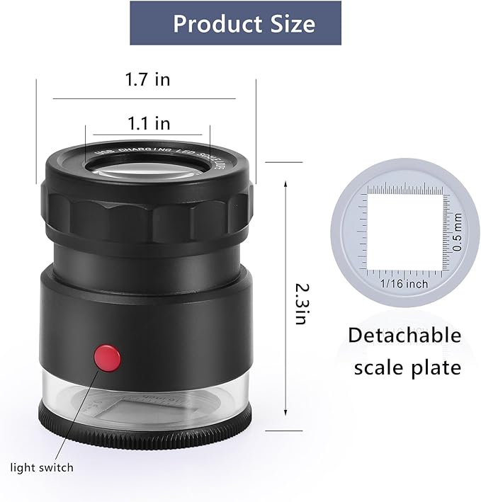 30X Loupe Magnifier Eye Loops Magnifying Glass Jewelry Coin Supplies | 30X,USB rechargeable,8 lights,portable,eye loupe,jewelry magnifier,currency,coin collection supplies,printers loupe