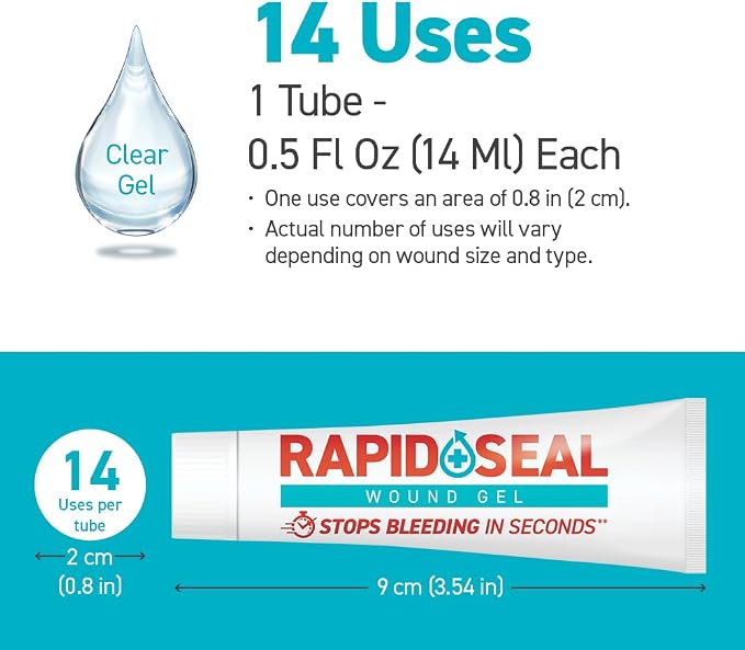 Rapid-Seal Wound Gel (1 Tube) | Stops Bleeding in Seconds | Ideal for Cuts, Scrapes, Razor Nicks for Emergency First Aid Supplies