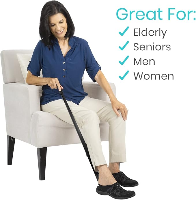 Vive Extra Long Handled Shoe Horn (31.5 Inches)- Metal Shoehorn for Men and Women- Large Standing Reach Assist for Seniors