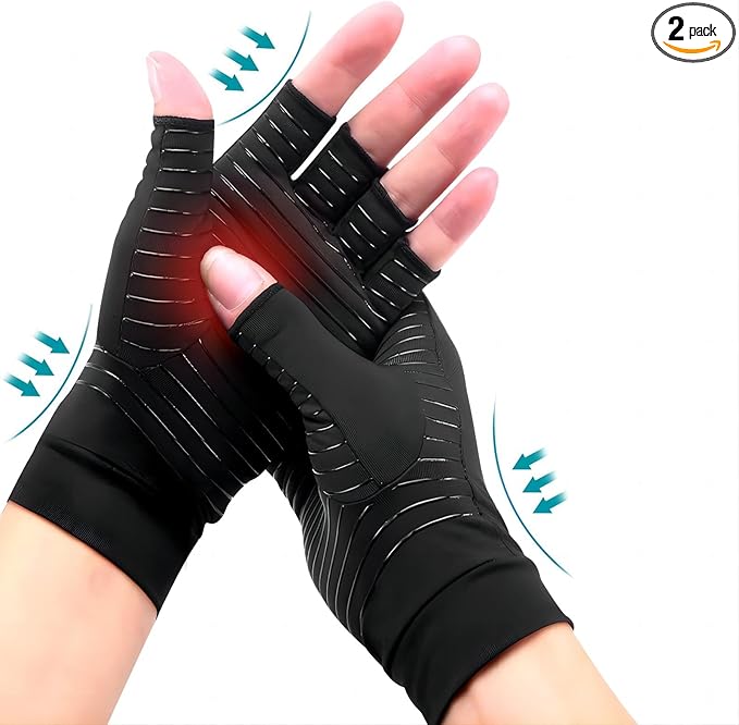 Copper Arthritis Gloves for Women Men, Fingerless Breathable & Moisture Wicking Arthritis Compression Gloves for Computer Typing and Dailywork of Hands joint Support (Medium)
