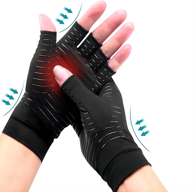 2 Pairs Copper Arthritis Gloves for Women Men, Fingerless Breathable & Moisture Wicking Arthritis Compression Gloves for Computer Typing and Dailywork of Hands joint Support (X-Large)