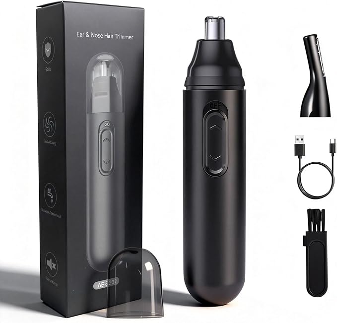 GERY Nose Hair Trimmer for Men & Women, 2 in 1 Eyebrow Trimmer with Dual Replaceable Heads, Nasal Hair Cutter, Painless Multifunctional Clipper, Facial Cleansing & Skin Care Kit, USB Rechargeable