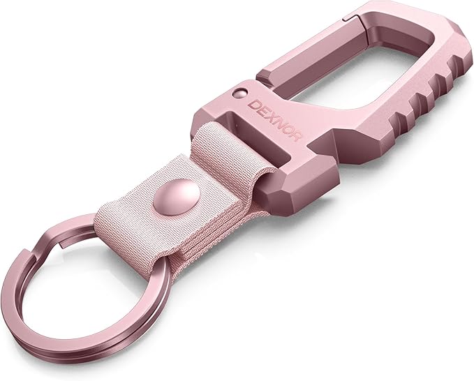 Dexnor Heavy Duty Key Chain Bottle Opener, Carabiner Key Ring Clip Aerospace-grade Stainless Steel Car Key Fob Holder Organizer EDC Keychain Keyring Accessories for Men and Women Peony Pink