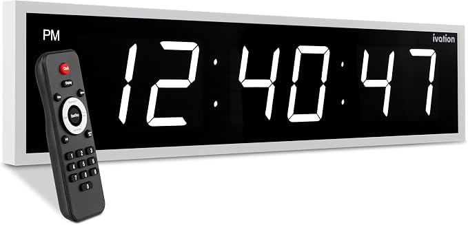 Ivation Oversized 24" Large Digital LED Clock | Big Digital Clock w/Multi-Function Display – Stopwatch, Timer, Alarms, Temp & Date | 6 Brightness Levels, Time Memory & Remote (White)