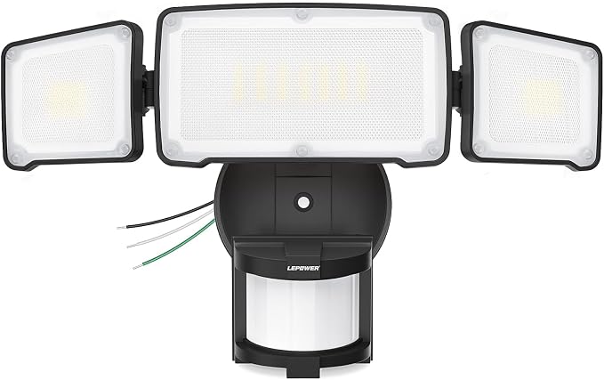 LEPOWER LED Security Light Motion Sensor Outdoor Lights, Bright 38W 4200LM | 72 FT Range, IP65, Easy to Install, 180° Motion Sensor, 5500K, 3 Head Detected Waterproof Flood Light for Garage, Yard, Porch