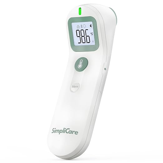 Baby & Adult Forehead Thermometer, Non-Contact, FDA Cleared | 1-Second Infrared Reading, +/-0.4F Accuracy, Dual-Mode Forehead & Object, LED Fever Alert, 35-Memory, AAA Batteries Included