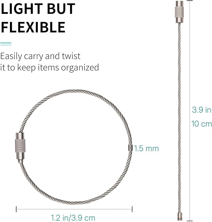 Pawfly 4"/6"/10" Wire Keychain Cable Key Ring Loop Holder 20/50/100Pcs | Large, Stainless Steel, Toughly Braided, Connectable, Corrosion Resistant, for Luggage Tag Kitchen Utensils