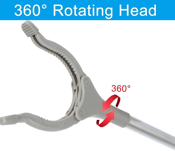 2 Pack Stainless Steel Grabber Reacher Tool, 32" Foldable & 16" Rigid Short Reacher, 360° Rotating Jaw Heavy Duty Trash Picker, Durable Pickup Tool for Seniors, Home & Garden (Gray)
