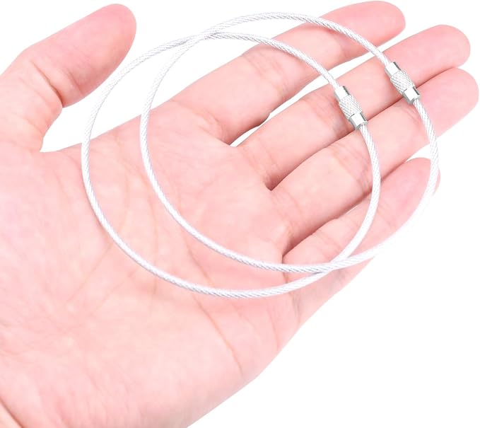 CooBigo 20Pack 10" Large Wire Key Chain Rings Big Cable Keychain 2mm Stainless Steel Wire Luggage Tag Loops Car Keyrings Women Bracelets Beads (Silver, Metal)