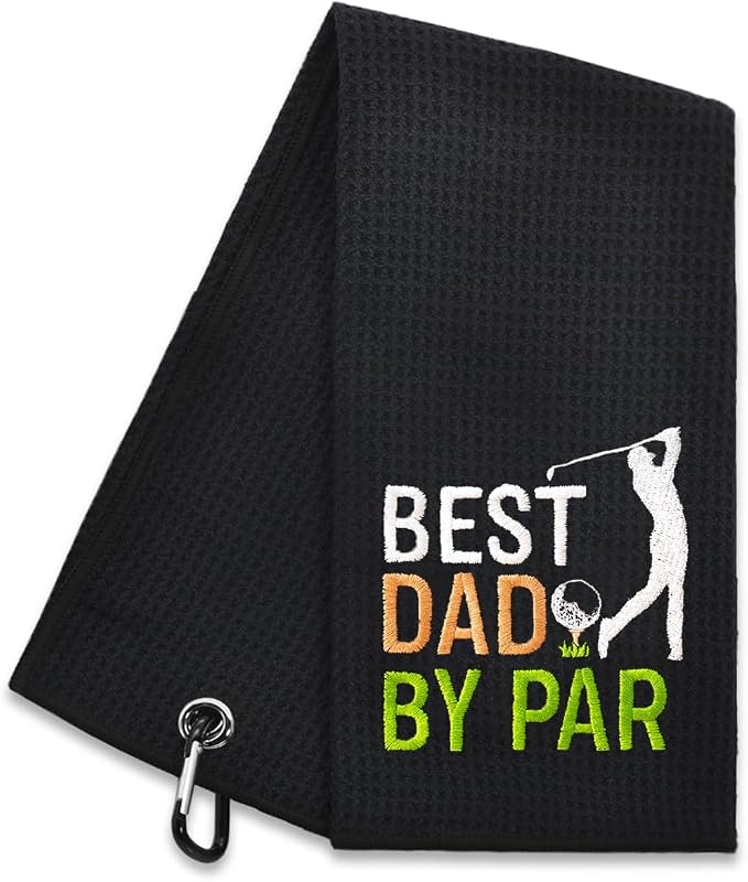 Hafhue Best Dad by Par Embroidered Golf Towel, Dad Golf Towel, Golfer Accessories for Men, Golfs Gifts for Dad Grandpa, Birthday for Dad Grandpa Golfs Fan, Retirement Gift for Dad