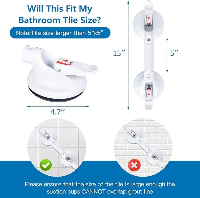 15inch Upgrade Suction Shower Grab Bar, Portable Shower Handle Bar Suction Grip Bar Bathtub Handle with Strong Hold Suction Cup Fitting and Rapid Release for Bathroom(Max Capacity :300lb