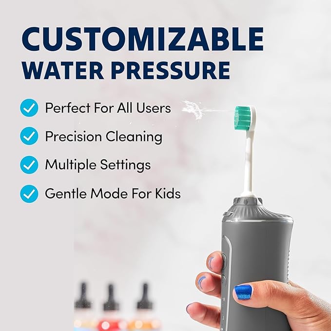 Professional Water Flosser - Advanced Dental Care for a Healthier Mouth, Gum, and Teeth - IPX7 Waterproof Oral Irrigator | 7 Replacement Tips, Travel-Friendly, Rechargeable - Oral Hygiene (Grey)