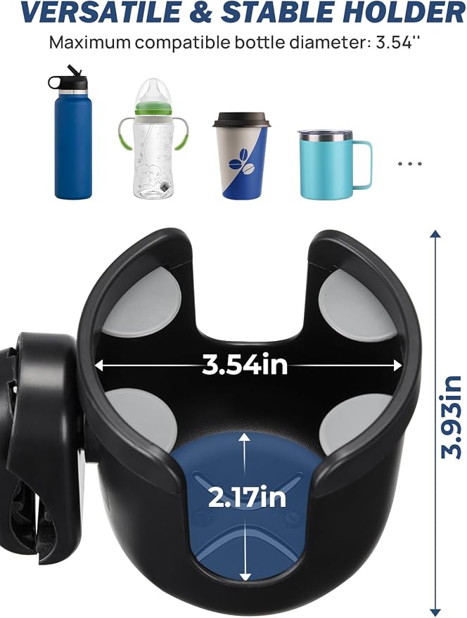 JOYTUTUS Wheelchair Cup Holder, 2 Pack Rollator Cup Holder, 4 Flexible Tabs with Hook Drink Holder for Walker, Scooter, Stroller, Mobility