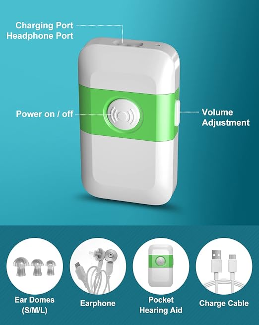 Hearing Aids For Seniors[2024 New Version]-Rechargeable With Noise Cancelling Hearing Amplifier Pocket Talker Hearing Loss, HOLFENRY JKS60E Pocket Hearing Aids Gift For Mother/Father,For Two Ear